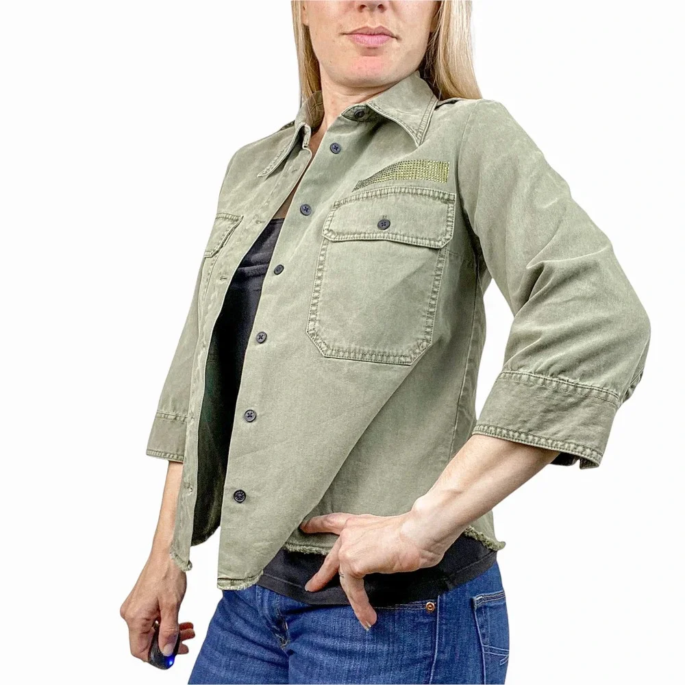 Zadig and Voltaire Toast Mili Green Military Shacket Shirt Size XS - Picture 2 of 14